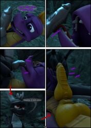3d_(artwork) absurd_res activision backsack balls cave comic dark_balls dark_body dark_penis dark_spyro digital_media_(artwork) dragon drakeledragon duo erection fellatio feral genitals hi_res horn male male/male mythological_creature mythological_scalie mythology oral penile penis purple_body purple_eyes scalie sex sitting sitting_on_another sitting_on_chest source_filmmaker_(artwork) spyro spyro_the_dragon tail teeth text tongue tongue_out wings yellow_balls yellow_body yellow_penis
