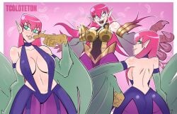 alternate_version_available armored_female back_view backboob big_ass big_boobs biting_finger boobs bubble_butt feathered_wings feathers harpie_lady harpy huge_ass huge_breasts large_ass large_breasts monster_girl pink_hair pointy_ears simple_background tecoloteton thick_thighs yu-gi-oh!