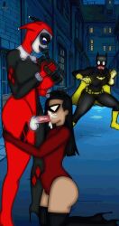 animated_gif batgirl blowjob camera cum cum_on_face dc dc_comics deepthroat dick_grayson erection fellatio femboy futa_on_male futadom futanari hand_on_head harley_quinn harley_quinn_(classic) lipstick lipstick_smear prudentialtower recording robin_(dc) sissy