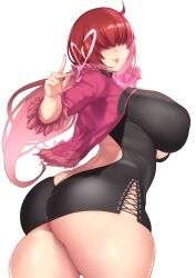 1girls aster_crowley big_ass big_breasts butt_crack curvy curvy_female dress fat_ass female female_focus fluffy from_behind heart huge_ass huge_breasts jacket king_of_fighters large_breasts light-skinned_female light_skin pale_skin ponytail red_hair shermie_(kof) skirt smiling standing thick thick_ass thick_thighs thighs voluptuous voluptuous_female wide_hips