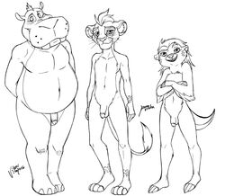 3boys anthro arms_behind_back balls ballsack barefoot belly beshte blush bunga chubby claws crossed_arms cub disney feet feline flaccid_penis foreskin foreskin_folds front_view furry hippopotamus honey_badger humanoid_penis intact kion line_art lion looking_at_viewer male male_only mammal monochrome mustelid navel no_nipples nude_male overweight penis retracted_foreskin scrotum signature smile smirk smooth_penis smug standing tail testicles text the_lion_guard the_lion_king uncut vilani whiskers