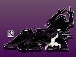 1boy balls black_body blush_lines cum deltarune dripping_cum dwgrorschach erection heart_symbol huge_cock male male_only roaring_knight simple_background solo thick_penis undertale_(series)