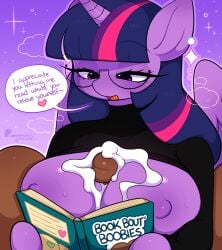 alicorn anthro big_breasts blush bodily_fluids book book_and_boob bored breast_play breasts clothing cum cum_on_breasts duo equid equine eyelashes eyewear female female_focus free_use friendship_is_magic genital_fluids genitals glasses hasbro hi_res horn male male/female mammal meme my_little_pony mythological_creature mythological_equine mythology penis puppysnackz sex solo_focus sparkles speech_bubble steam sweat sweater titjob topwear twilight_sparkle_(mlp) wings