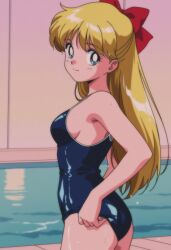 1girls accurate_art_style adult_swim alluring ass bare_legs bishoujo_senshi_sailor_moon bishoujo_senshi_sailor_moon_r bishoujo_senshi_sailor_moon_r_the_movie bishoujo_senshi_sailor_moon_s bishoujo_senshi_sailor_moon_s_the_movie bishoujo_senshi_sailor_moon_supers bishoujo_senshi_sailor_moon_supers_the_movie blue_eyes chui_(artist) looking_at_viewer medium_breasts minako_aino one-piece_bikini pin_up sailor_venus swimming_pool toei_animation toonami wet