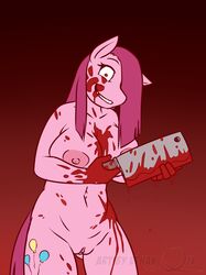 2016 anthro anthrofied areola blood equine ethanqix female friendship_is_magic horse mammal meat_cleaver my_little_pony nipples nude pinkamena_(mlp) pinkie_pie_(mlp) pony pussy red_eyes solo straight_hair