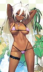 bikini cameltoe dark_skin long_hair looking_at_viewer namaniku_atk solo white_hair