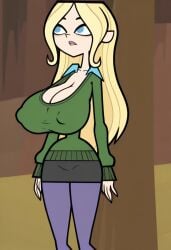 1girls accurate_art_style accurate_artstyle ai ai_generated big_breasts blonde_female blonde_hair blonde_hair_female blue_eyes boob_window breasts bulging_nipples cartoon_network dawn_(tdi) female green_clothing hips hips_wider_than_shoulders hourglass_figure huge_breasts huge_hips large_breasts long_hair looking_at_viewer outside sagging_breasts skinny solo thighs thin_female total_drama:_revenge_of_the_island total_drama_island