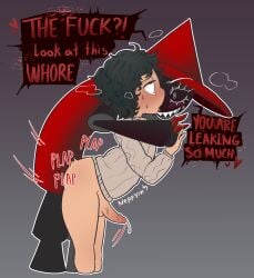 anal blush crying dave_and_bambi_mod dialogue dirty_talk english_text expunged_(moldygh) expunged_(rapparep) fnf fnf_mod fnf_mods futa_penetrated futanari gift_art hat highres leak leaking leaking_precum neppyin oc penis pinned self_insert tongue_out true_expunged