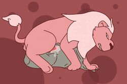 1boy animal_genitalia animal_penis balls barbed_penis cartoon_network cum feline feline_penis feral fur lion lion_(steven_universe) male male_only mammal masturbation penis pillow pillow_ride pink_fur solo steven_universe wendigoo