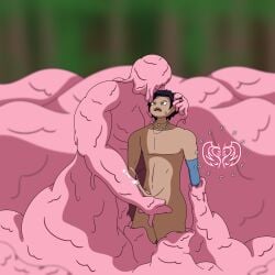 1boy 1girls aggressive aggressive_female assertive assertive_female cum cum_on_arm dominant dominant_female domination ejaculation femdom hair_grab hair_pull larger_female monster monster_girl original_character original_characters pink_body projectsubby restrained reverse_rape size_difference slime slime_girl slime_monster trapped weak_male