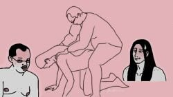animated cuntboy cuntboy/male cuntboy_focus cuntboy_penetrated cuntboysub dubious_consent fat_male ftm long_hair_male nerdy_male nervous original_character original_characters pink_background questionable_consent standing_doggy_style trans_man ugly_bastard ugly_man