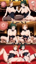 2girls after_sex after_vaginal ahe_gao ahegao_face ai_generated anime bouncing_breasts brown_eyes brown_hair bunny_costume bunny_ears bunny_girl bunny_tail bunnysuit cowgirl_position cum cum_in_pussy cum_inside fertilization foursome glasses green_hair group group_sex jujutsu_kaisen kugisaki_nobara maki_zenin multiple_images nobara_kugisaki sex shingekinogirls vaginal_insertion vaginal_penetration vaginal_sex x-ray xray_view zenin_maki