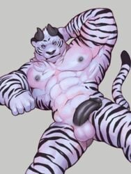 abs animated balls black_penis feline flaccid horn humanoid_penis iceman1984 looking_at_viewer male male_only mammal muscular nipples pecs penis pose red_winds stripes tiger