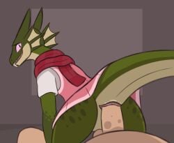 2d_animation ahatas animal_genitalia animated anthro anthro_penetrated azalea_(ahatas) balls bodily_fluids bottomwear cloaca cloaca_juice cloacal cloacal_penetration clothed clothed_female clothing duo fangs female female_on_top first_person_view frame_by_frame frill_(anatomy) genital_fluids genitals green_body hi_res horn human human_on_anthro human_penetrating human_penetrating_anthro interspecies lizard looking_back male male/female male_penetrating mammal nude_male on_bottom on_top penetration penile penile_penetration penis pink_eyes reptile reverse_cowgirl_position scalie sex simple_background skirt spots tail teeth thick_tail