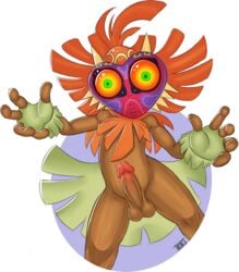 1boy alpha_channel anthro balls clothing gloves horn ikiki looking_at_viewer majora's_mask majora's_mask_(object) male male_only mask nintendo nude penis simple_background skull_kid solo the_legend_of_zelda transparent_background video_games