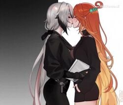 2females 2girls 2women ai_generated arlecchino_(genshin_impact) genshin_impact girl_on_girl lesbian_couple lesbian_focus lesbian_kiss mavuika_(genshin_impact) tagme video yuri