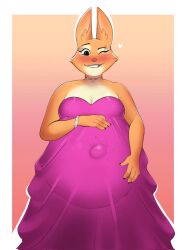 blush diane_foxington dreamworks dreamworks_animation female_fox fetal_movement fox holding_belly orange_fur pregnant pregnant_belly pregnant_female the_bad_guys winking