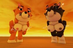 3d bent_over breasts eyelashes feline katie_(piggy) kitty_(piggy) nikkipickle nude piggy_(game) sand star sunset whiskers wink