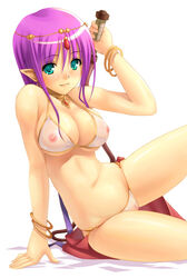 1girls akamaru arabian_clothes beige_skin belly_dancer belly_dancer_outfit bikini bindi bracelet breasts cleavage closed_mouth clothes color dancer dancer_(ragnarok_online) dancer_outfit ear_piercing elf female female_only front_view harem_outfit holding jewelry looking_at_viewer lowleg lowleg_bikini midriff nipples nipples_visible_through_clothing open_eyes overhand_grip piercing pointy_ears purple_hair pussy_visible_through_clothes ragnarok_online see-through sitting solo string_bikini swimsuit teal_eyes weapon whip white_background