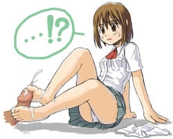 artist_request ayase_fuuka barefoot clothed_female_nude_male clothing cum cum_on_body cum_on_feet cum_on_lower_body ejaculation feet female femdom footjob human magic_penis male panchira_sit panties pantyshot pantyshot_(sitting) pantyshot_sitting penis pleated_skirt school school_uniform schoolgirl serafuku sitting skirt straight toes uncensored underwear white_panties yotsuba&!