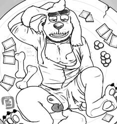 balls bowserboy101 canine clothes dogamy gay half_naked hoodie looking_at_viewer male male_only mammal monochrome no_color penis poker pov presenting royal_guard_(undertale) solo table undertale underwear