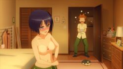 1boy animated bra breasts male purple_hair sairenji_haruna small_breasts to_love-ru to_love-ru_darkness