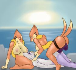 anthro big_breasts breasts dildo domination female femdom floatzel fur hi_res mammal mienshao nintendo nipples nude nukenugget oral penetration pokemon sex sex_toy simple_background smile strap-on video_games