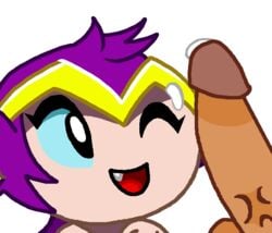 1boy 1girls creepycurse cum cum_on_face cute_fang duo fellatio female handjob male mammal monkey monkey_girl monkey_shantae open_mouth oral penis primate shantae shantae_(character) smile smooth_skin solo_focus transformation unseen_male_face