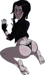 1girls alpha_channel ass barefoot black_hair black_nails blue_eyes blush breasts dat_ass dc dc_comics dcamu dcuaom demon_girl dimples_of_venus feet female female_only fingerless_gloves for_sticker_use gloves goth_girl grey_skin human jacket justice_league_vs_teen_titans looking_away looking_down medium_breasts nail_polish necklace no_background panties png purple_eyes rachel_roth raven_(dc) shadman soles solo sticker_template tattoo teen_titans thong toes tramp_stamp transparent_background transparent_png