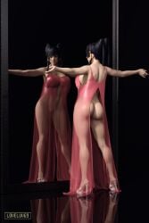 3d black_hair busty dead_or_alive female female_focus female_only high_heels hourglass_figure long_hair loveluv69 nyotengu pinup pinup_pose tagme wide_hips