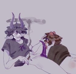 alien black_hair black_hair_male clown clown_boy clown_makeup gamzee_makara gay homestuck homestuck_troll horn horns juggalo karkat_vantas male marijuana partially_clothed partially_clothed_male penis sex short_hair short_hair_male smoking tentabulge thiccsies troll weed