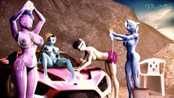 16:9 2016 3d absurd_res anthro anthrofied breasts car equine essentiallypony female friendship_is_magic group highres horn large_breasts mammal moreuselesssource my_little_pony nipples nude octavia_melody_(mlp) pony rainbow_dash_(mlp) smile trixie_lulamoon_(mlp) twilight_sparkle_(mlp) unicorn vehicle yuri