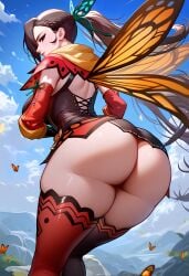 1girls absurd_res ai_generated alternate_ass_size ass_focus asymmetrical_legwear big_ass black_and_red_dress blurry blurry_background brown_hair bubble_butt butterfly_hair_ornament butterfly_wings cloud comfyui curvy dress fire_emblem fire_emblem_fates flying from_behind hair_over_one_eye highres huge_ass intelligent_systems kagero_(fire_emblem) large_ass leaning_forward mature_female milf narrow_waist nintendo nsfw pony_diffusion_xl ponytail red_sleeves red_thighhighs scarf scenery shiny_skin sky sleeves solo solo_focus stable_diffusion thick_thighs thighhighs uncensored video_games wide_hips xenomon yellow_scarf