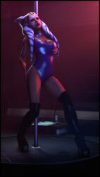 3d 3d_(artwork) ahsoka_tano facial_markings female female_focus female_only foab30 high_heel_boots leotard orange_body star_wars strip_club stripper stripper_pole