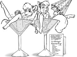 alcohol anthro bath beverage breasts chip_'n_dale_rescue_rangers cocktail cocktail_glass disney drinkglass duo english_text eyewear female food gadget_hackwrench goggles hairband mammal mouse nipples pussy rodent spreading squirrel style_wager tammy_squirrel tuft umbrella yuri