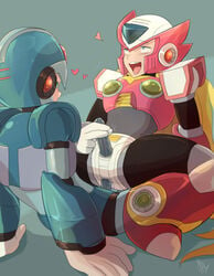 2boys anal armor blush cum erection headgear helmet male_only mega_man mega_man_x multiple_boys penis sex x_(mega_man) yaoi zero_(mega_man)