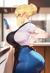 1girls ai_generated apron artoria_pendragon artoria_pendragon_(fate) artoria_pendragon_(lancer) blonde_female blonde_hair blonde_hair_female chef fate_(series) female female_focus female_only green_eyes hi_res huge_ass huge_breasts huge_butt huge_thighs imminent_anal imminent_fellatio imminent_oral imminent_penetration imminent_sex imminent_vaginal indoors jeans kitchen large_ass large_breasts large_butt large_thighs milf miyuai nai_diffusion on_phone paag pawg phone phone_screen saber solo solo_female solo_focus stable_diffusion thiccwithaq_(ai_style) thick thick_ass thick_butt thick_hips thick_legs thick_thighs voluptuous voluptuous_female white_shirt wide_hips