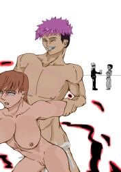 black_and_white black_flash brown_eyes brown_hair good_end good_ending itadori_yuuji jujutsu_kaisen kugisaki_nobara rose_hair ryoumen_sukuna_(jujutsu_kaisen) satoru_gojo