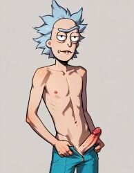 ai_generated chico88 elderly elderly_male erect_penis erection penis precum rick_and_morty rick_sanchez solo_male stable_diffusion topless topless_male unzipped unzipped_pants