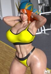 1girls 3d abs bandana breasts capcom female female_only ginger_hair green_eyes hagiwara_studio high_resolution highres minayle monster_hunter monster_hunter_rise muscular muscular_female orange_hair solo sports_bra sportswear