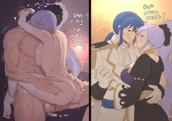 1boy 1girls 2koma adorable against_wall arms_around_neck arms_around_partner ass_grab balls big_ass big_balls blue_hair breast_press breasts_against_chest candle candlelight couple crackship cum cum_inside dancing dialogue ebinku english_text fire_emblem fire_emblem:_genealogy_of_the_holy_war hearts hug instant_win ishtar_(fire_emblem) lavender_hair looking_at_another looking_at_partner lost_in_pleasure making_love naughty nintendo nude official_alternate_costume ponytail princess rarepair seliph_(fire_emblem) sex suspended_congress text