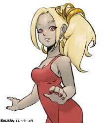 blonde_female blonde_hair cleavage gravity_rush jewelry kat_(gravity_rush) kolsan red_eyes tight_dress