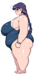 bbw big_breasts braid female glasses gunrei13bucho hi_res large_breasts light_skin one-piece_swimsuit original overweight overweight_female solo swimsuit