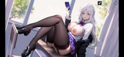 aeons_echo nutaku persephone_(aeons_echo) phone red_eyes school_uniform white_hair