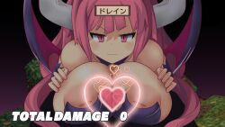 1boy 1girls breasts disgaea disgaea_2 hakayu inverted_nipples large_breasts nippon_ichi_software paizuri pink_eyes pink_hair pov succubus succubus_(disgaea) succubus_costume succubus_horns succubus_wings visible_nipples warrior_(disgaea)