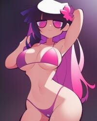 big_breasts big_hips bikini black_goo black_hair breasts edith_(fliphrrr) flipherrrr fliphrrr original original_character pink_eyes thick_ass thick_thighs very_long_hair