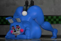 1boy 3d 3d_(artwork) amiafurryoraminotidkk anal_vore animatronic ass belly belly_bulge big_ass big_belly big_butt five_nights_at_freddy's five_nights_at_freddy's_2 jack-o_pose male penis stretching thick_thighs thighs toy_bonnie_(fnaf) vore