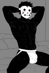 abs ai_generated balls bara big_balls big_penis black_body black_hair dash_(derpixon) gay ilovementits male male_only mask mime_and_dash muscular nipples pecs penis yaoi