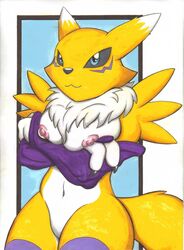 anthro boxice breasts canine chest_tuft digimon female fox fur mammal navel nipples renamon solo tuft white_fur yellow_fur