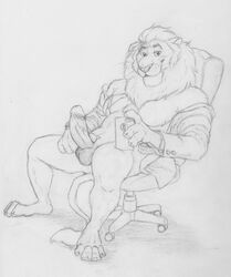 1boy abs anthro athletic balls barefoot black_and_white bottomless cellphone chair clothed clothing digitigrade disney erection feline greyscale hand_drawn holding_penis leodore_lionheart lion looking_at_viewer male male_only mammal mane monochrome neverwolf office_chair open_clothes open_shirt pencil_(artwork) penis phone retracted_foreskin selfie shirt sitting smile solo traditional_media_(artwork) uncut vein veiny_penis whiskers zootopia